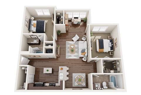 Floor plan for 2 beds, 2 baths, 1184 sqft